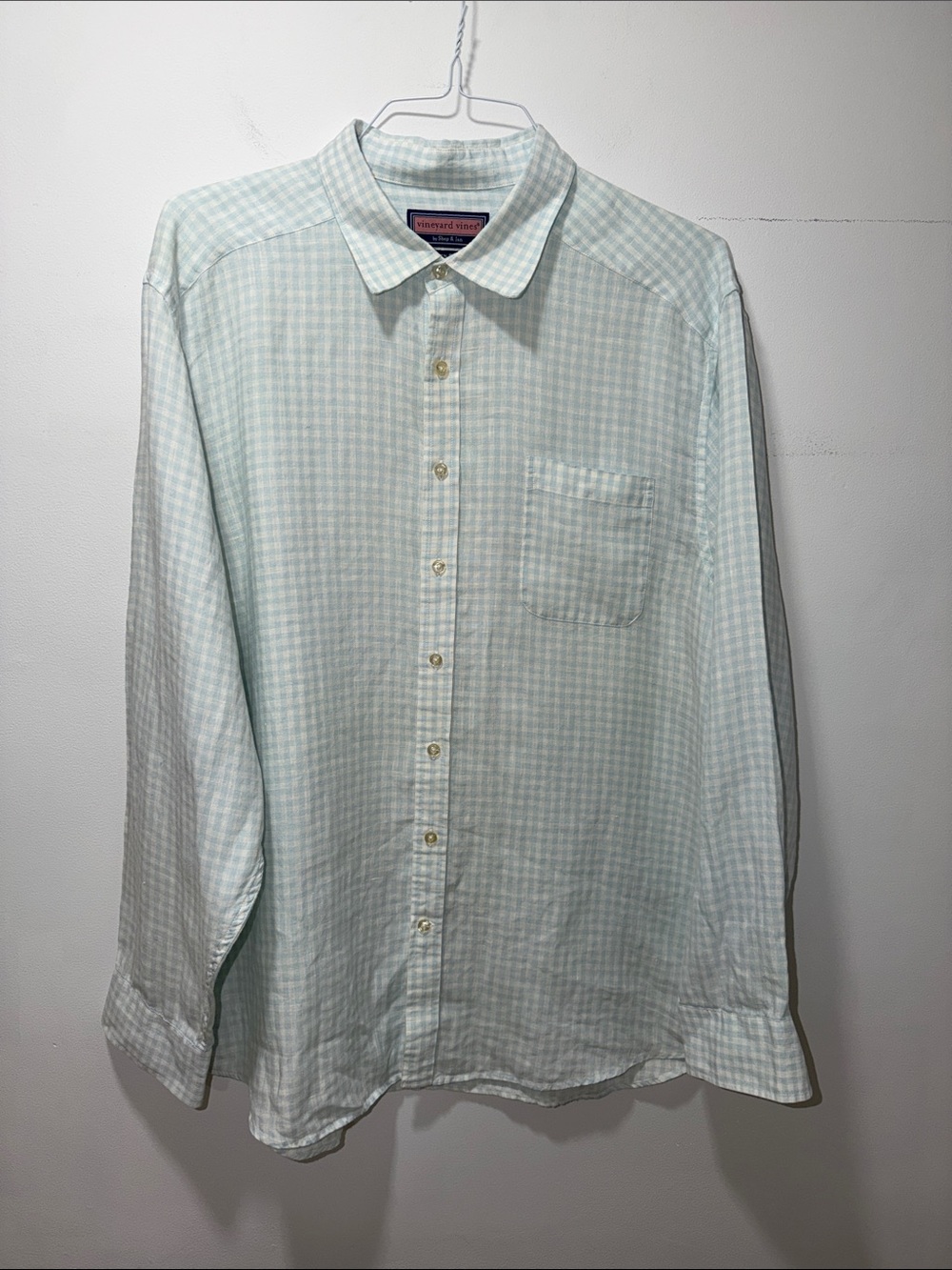 Vineyard Vines Men Linen Checkered Button Down Shirt Coastal Academia Preppy XL